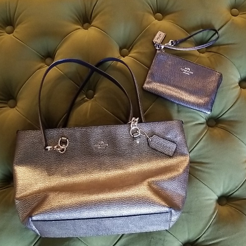 Gold and Black Coach Purse and Matching Wristlet